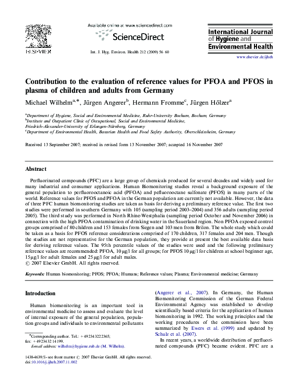 (PDF) Contribution to the evaluation of reference values for PFOA and ...