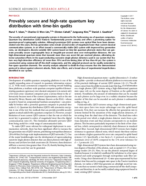 (PDF) Provably secure and high-rate quantum key distribution with time ...