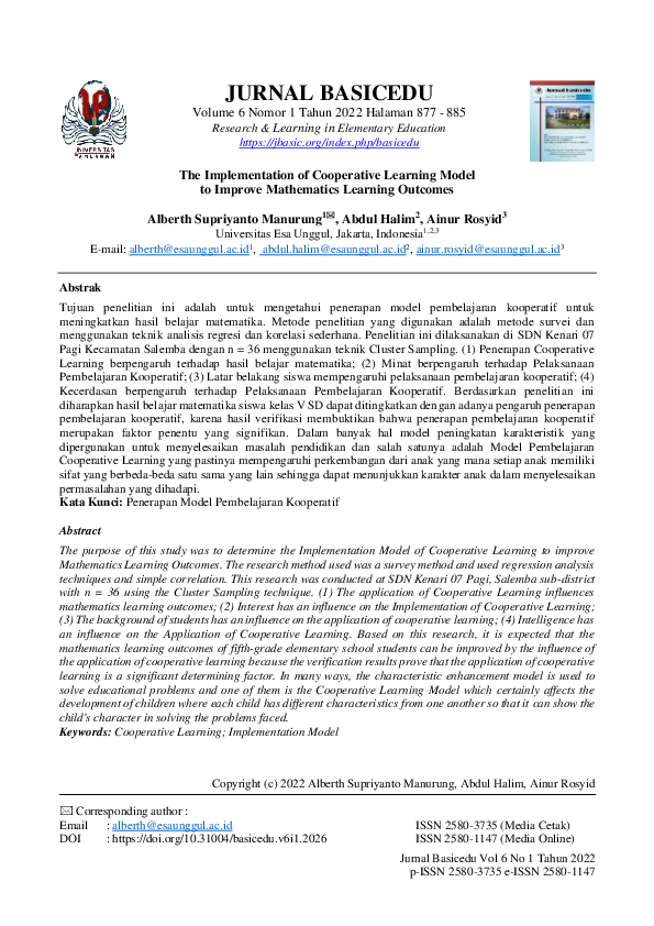 (PDF) Cooperative Learning Implementation Model to Improve Mathematics ...