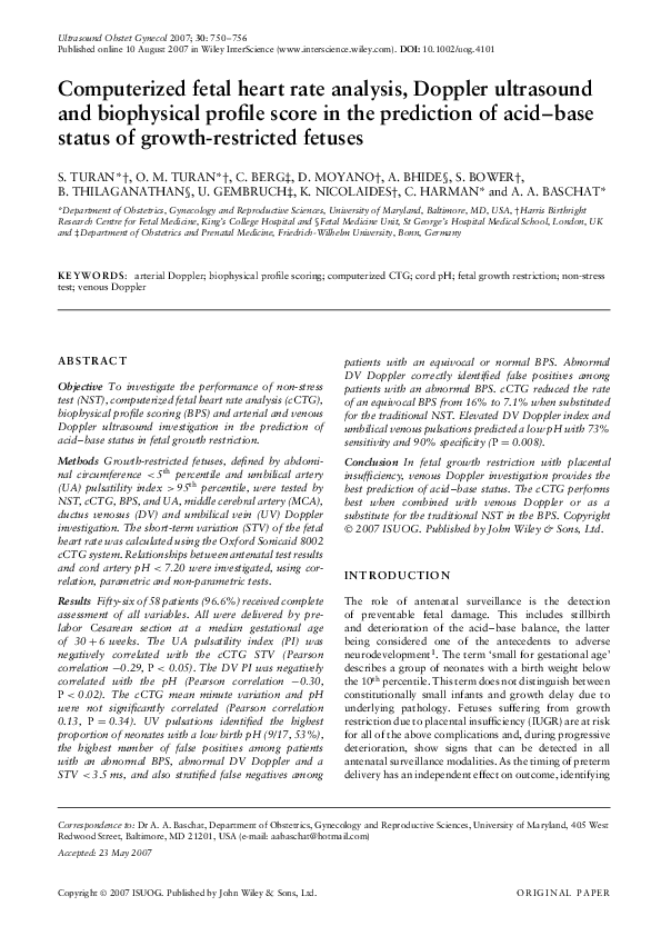 (PDF) Computerized fetal heart rate analysis, Doppler ultrasound and ...