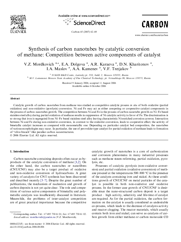 (PDF) Synthesis of carbon nanotubes by catalytic conversion of methane ...
