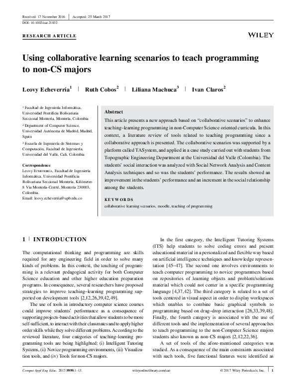 (PDF) Using collaborative learning scenarios to teach programming to ...