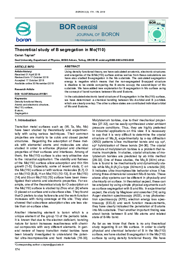(PDF) Adsorption of boron on a Mo(110) surface