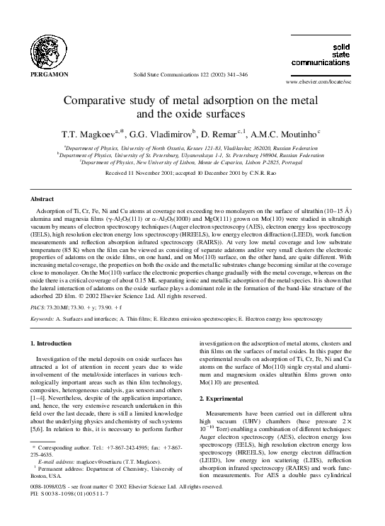 (PDF) Comparative study of metal adsorption on the metal and the oxide ...