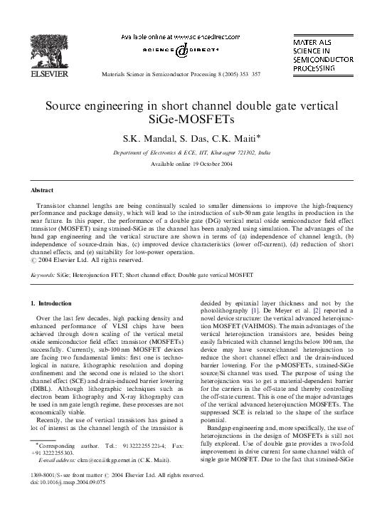 (PDF) Source engineering in short channel double gate vertical SiGe-MOSFETs