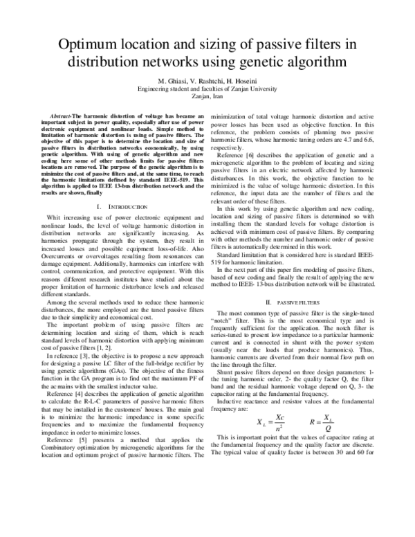 (PDF) Optimum location and sizing of passive filters in distribution ...