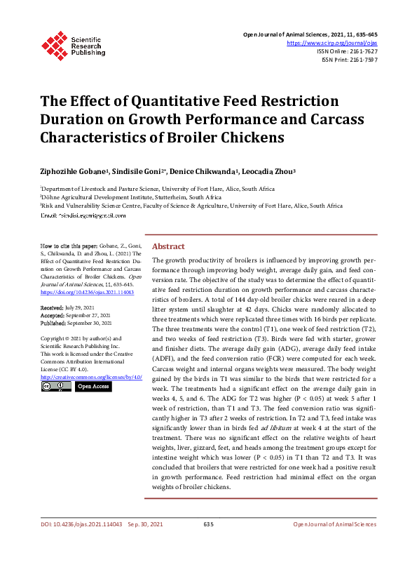 (PDF) The Effect of Quantitative Feed Restriction Duration on Growth ...
