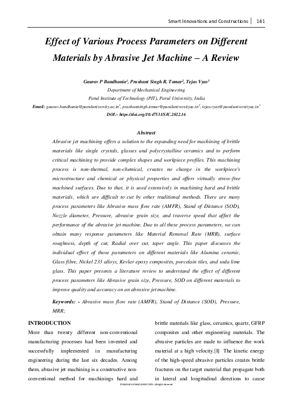 (PDF) Effect of Various Process Parameters on Different Materials by