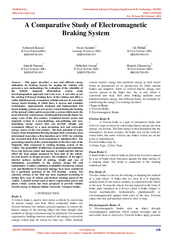 (PDF) A Comparative Study of Electromagnetic Braking System