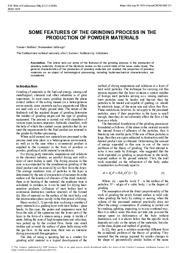 (PDF) Some features of the grinding process in the production of powder ...