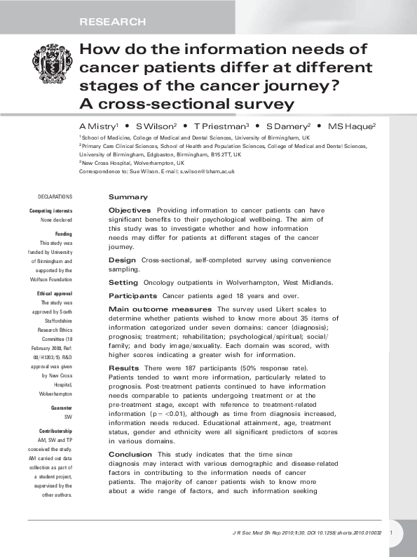 (PDF) How do the information needs of cancer patients differ at ...
