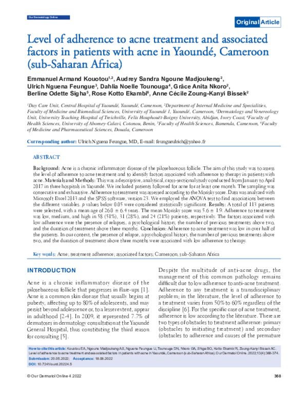 (PDF) Level of adherence to acne treatment and associated factors in ...