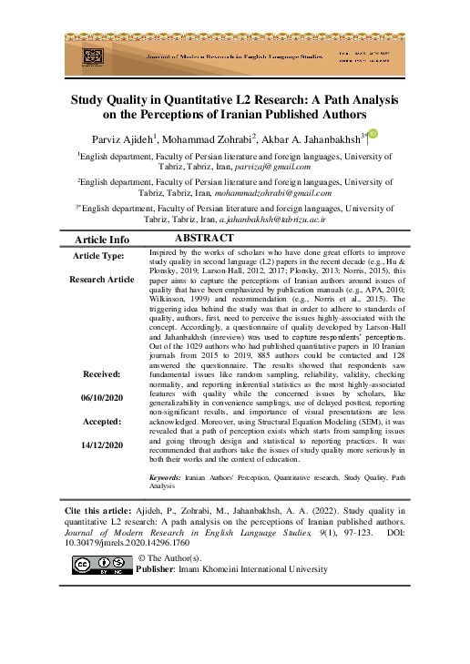 (PDF) Study Quality in Quantitative L2 Research: A Path Analysis on the ...
