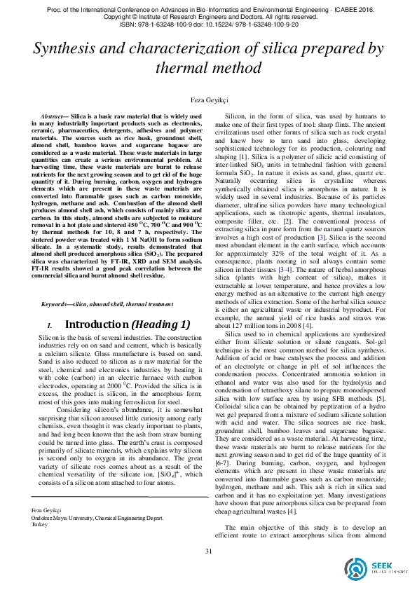 (PDF) Synthesis and characterization of silica prepared by thermal method