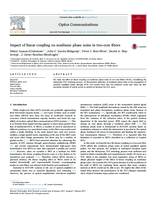 (PDF) Impact of linear coupling on nonlinear phase noise in two-core fibers