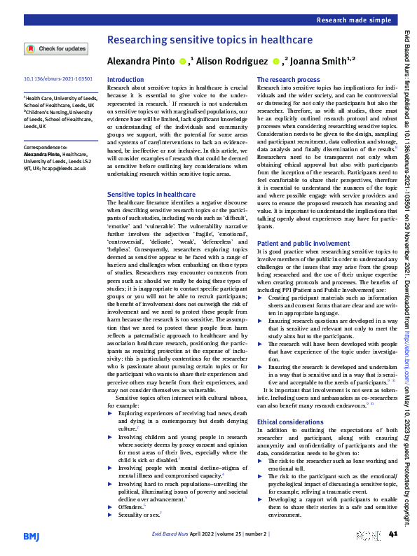(PDF) Researching sensitive topics in healthcare