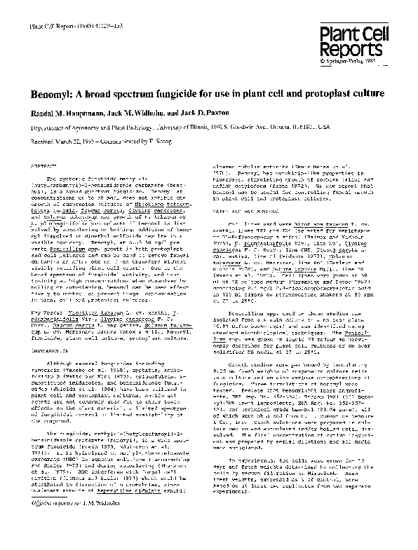 (PDF) Benomyl: A broad spectrum fungicide for use in plant cell and ...