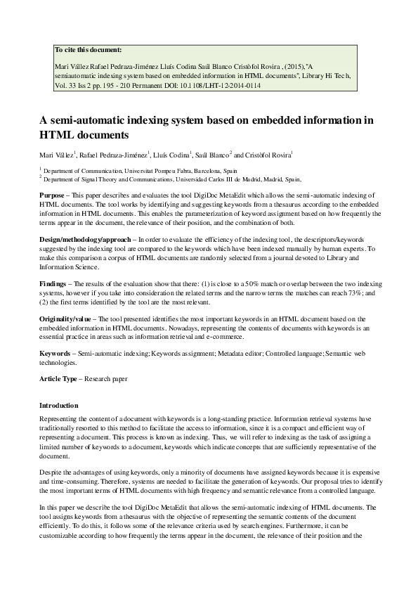 (PDF) A semi-automatic indexing system based on embedded information in ...