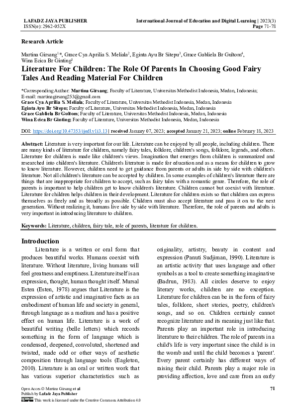 (PDF) Literature For Children: The Role Of Parents In Choosing Good ...