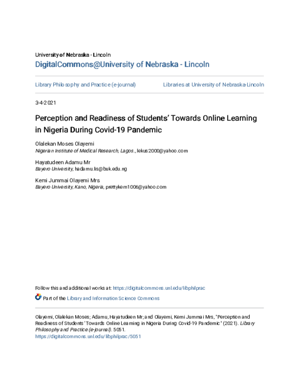 (PDF) Perception and Readiness of Students' Towards Online Learning in ...