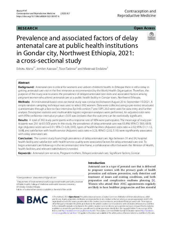 (PDF) Prevalence and associated factors of delay antenatal care at ...