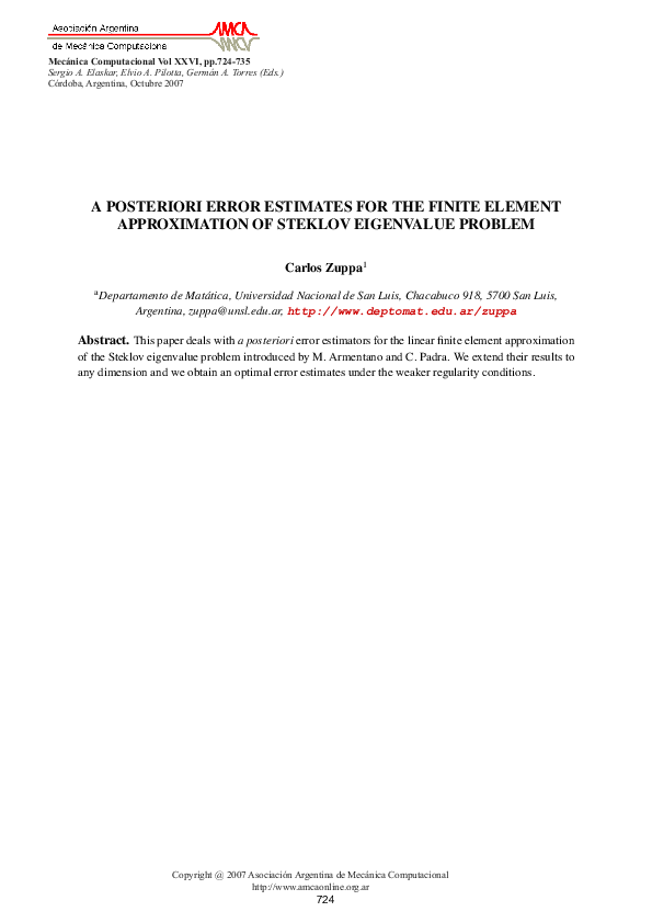 (PDF) A Posteriori Error Estimates For The Finite Element Approximation ...