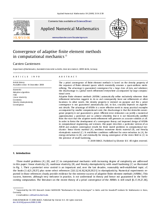 (PDF) Convergence of adaptive finite element methods in computational ...