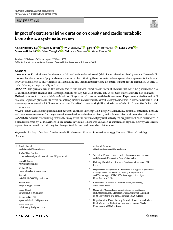 (PDF) Impact of exercise training duration on obesity and ...