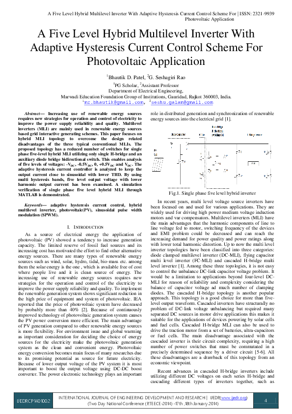 (PDF) A Five Level Hybrid Multilevel Inverter With Adaptive Hysteresis ...