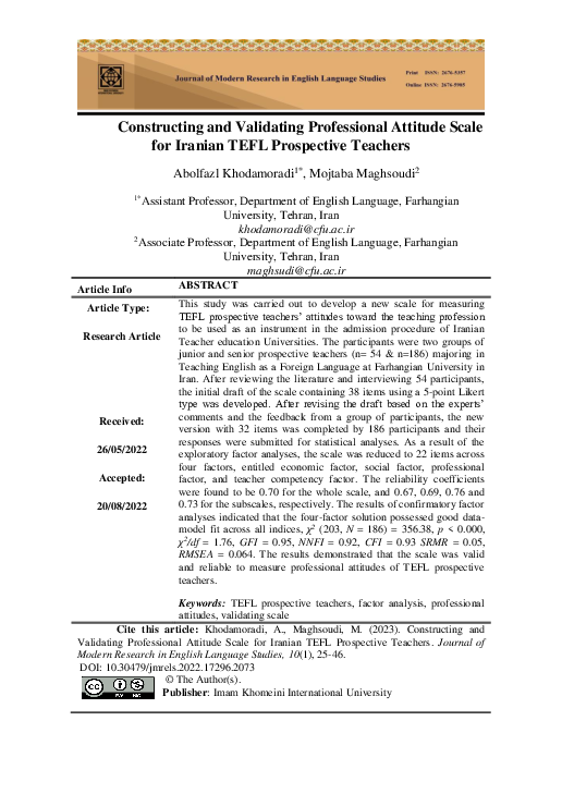 (PDF) Constructing and Validating Professional Attitude Scale for ...