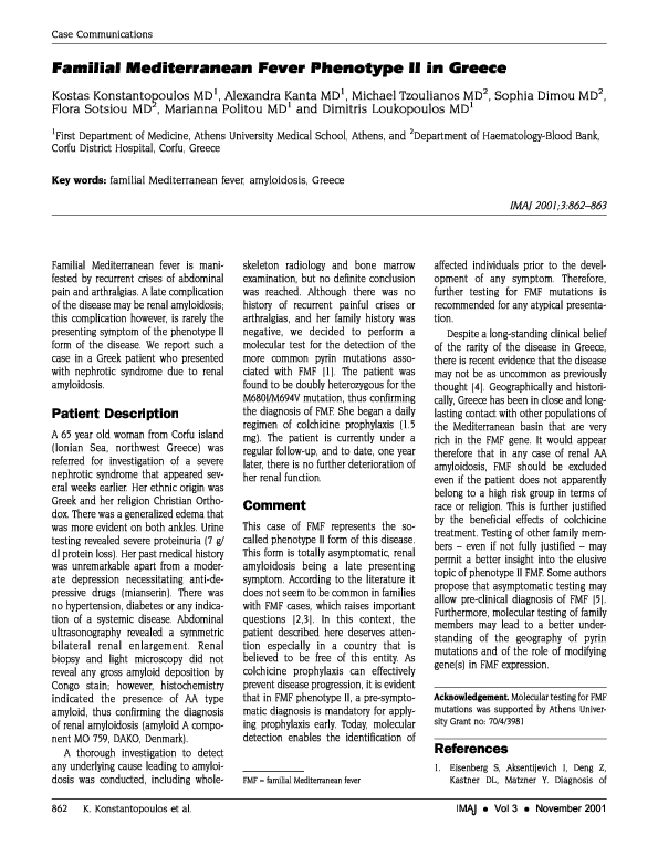 (PDF) Familial Mediterranean fever phenotype II in Greece