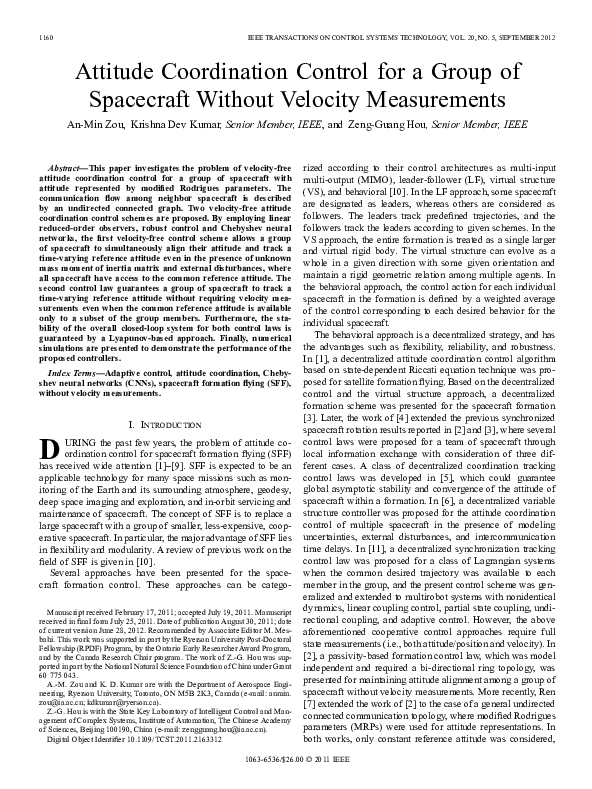 (PDF) Attitude Coordination Control for a Group of Spacecraft Without ...