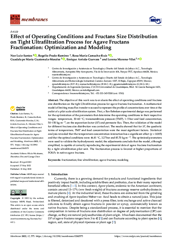 (PDF) Effect of Operating Conditions and Fructans Size Distribution on ...