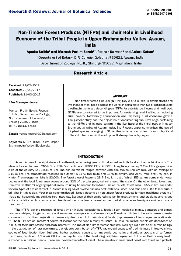 (PDF) Non-Timber Forest Products (NTFPS) and their Role in ...