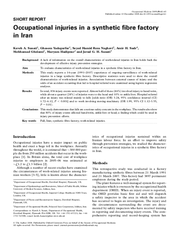 (PDF) Occupational injuries in a synthetic fibre factory in Iran