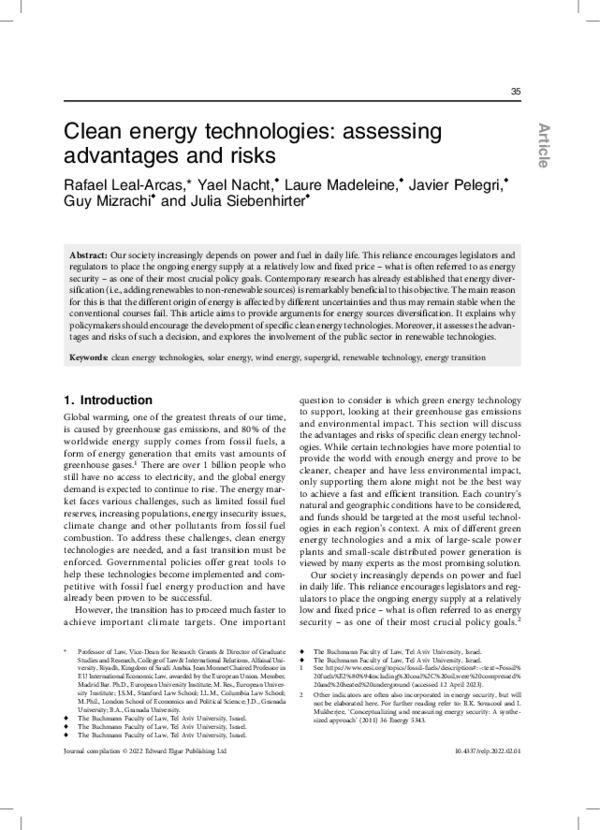 (PDF) Clean energy technologies: assessing advantages and risks