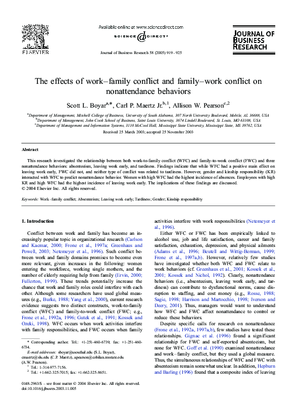 (PDF) The effects of work–family conflict and family–work conflict on ...