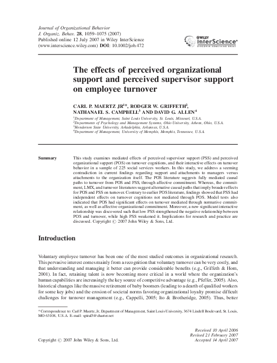 (PDF) The effects of perceived organizational support and perceived ...