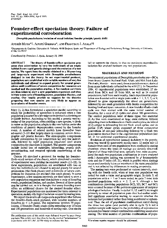 (PDF) Foundereffect speciation theory failure of experimental