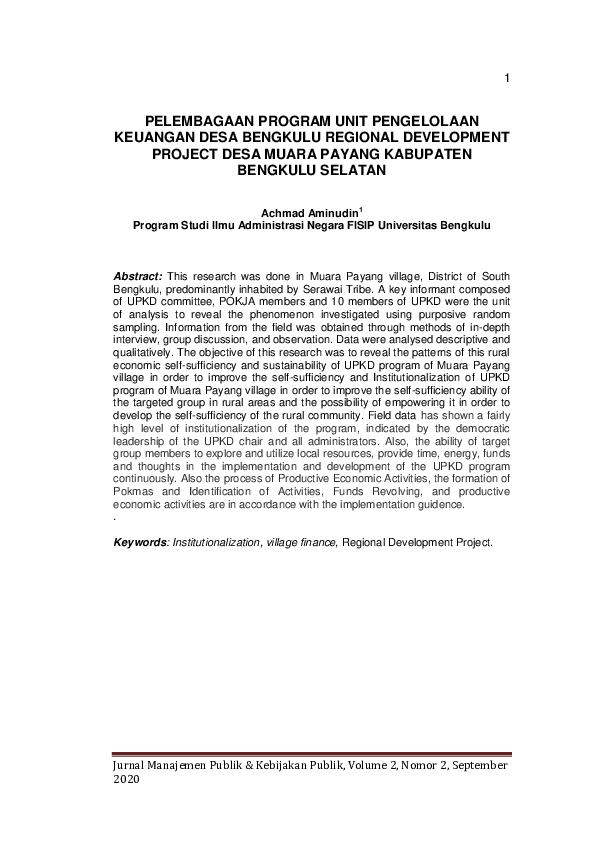 (PDF) Pelembagaan Program Unit Pengelolaan Keuangan Desa (Upkd ...
