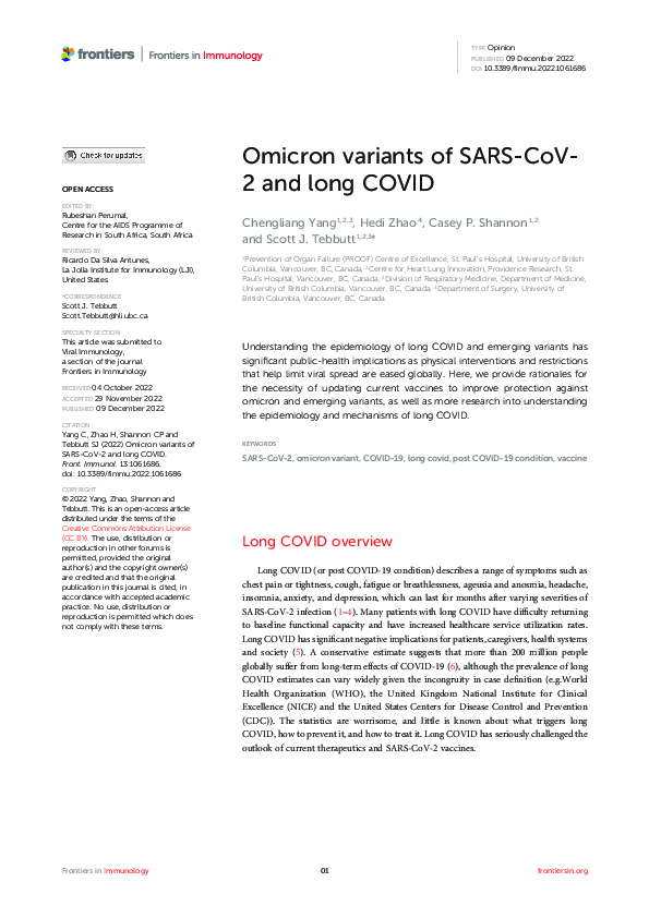 (PDF) Omicron variants of SARS-CoV-2 and long COVID