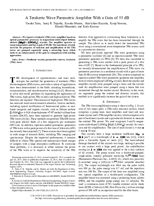 (PDF) A Terahertz Wave Parametric Amplifier With a Gain of 55 dB