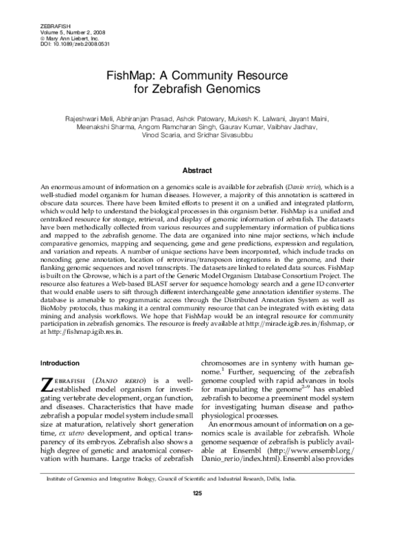 (PDF) FishMap: A Community Resource for Zebrafish Genomics
