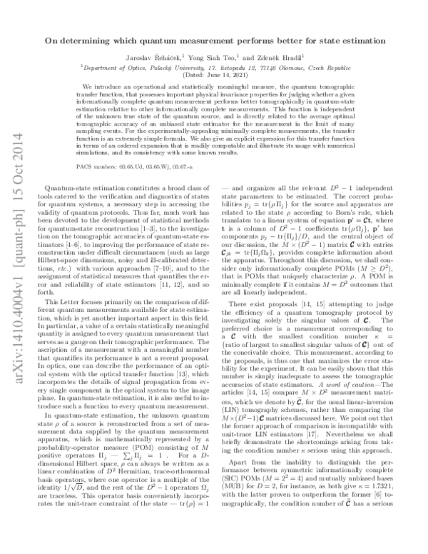 (PDF) Determining which quantum measurement performs better for state ...
