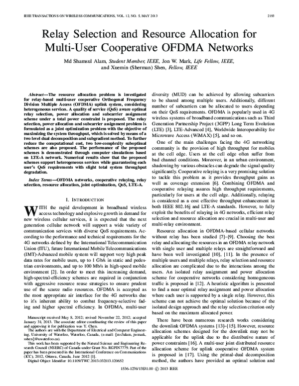 (PDF) Relay Selection and Resource Allocation for Multi-User ...