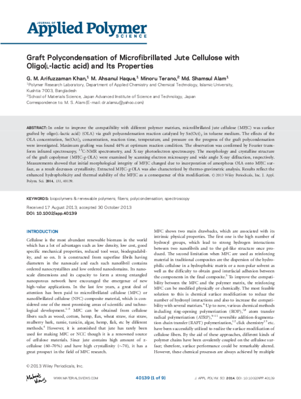 (PDF) Graft polycondensation of microfibrillated jute cellulose with ...