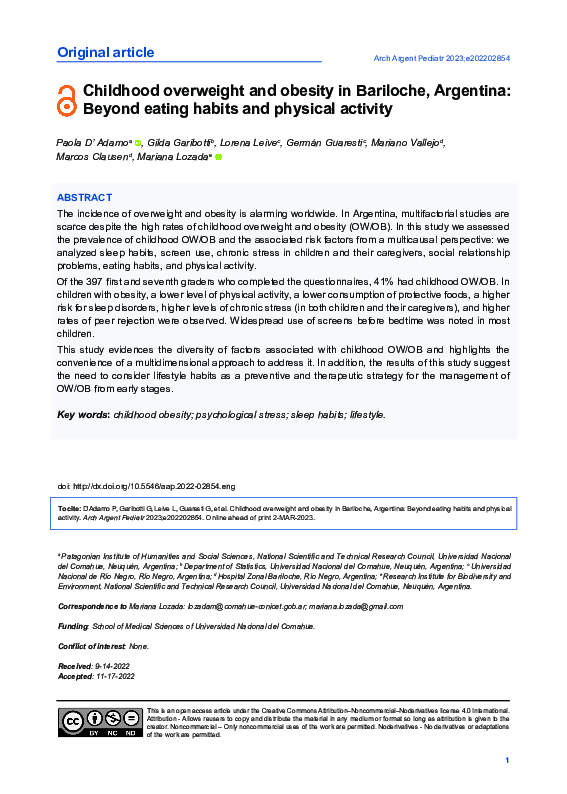 (PDF) Childhood overweight and obesity in Bariloche, Argentina: Beyond ...