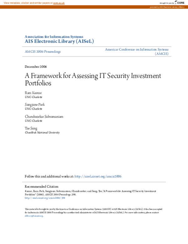 (PDF) A Framework for Assessing IT Security Investment Portfolios Ram