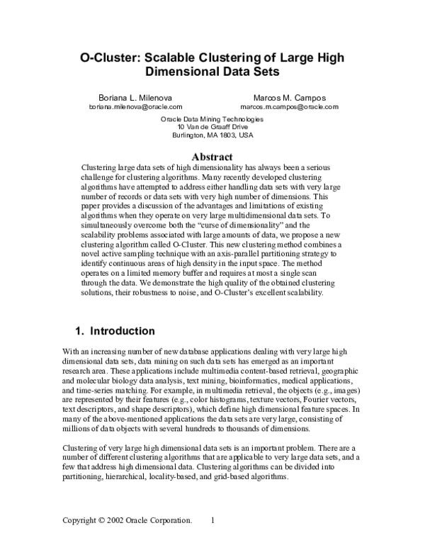 (PDF) O-Cluster: scalable clustering of large high dimensional data sets