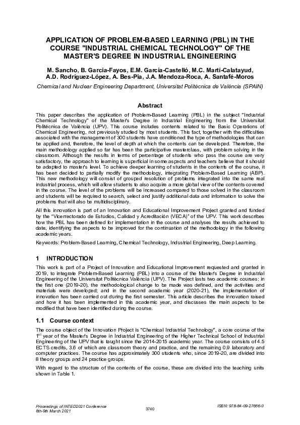 (PDF) Application of Problem-Based Learning (PBL) in the Course ...